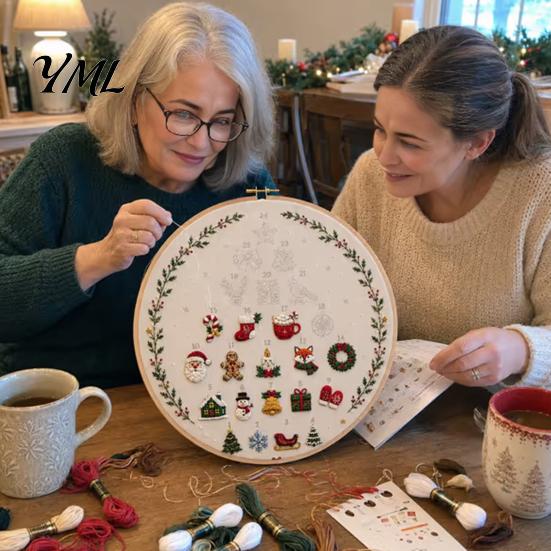 Beginner Friendly Embroidery Supplies 24 Days Christmas Tree Kit, DIY Sewing Kit for Beginners, Holiday Handmade Indoor Crafting Hobby Material