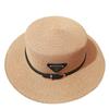 New Triangular Metal Logo Straw Woven Hat for Children's Spring and Summer Fashion Versatile Vacation Beach Sun Hat