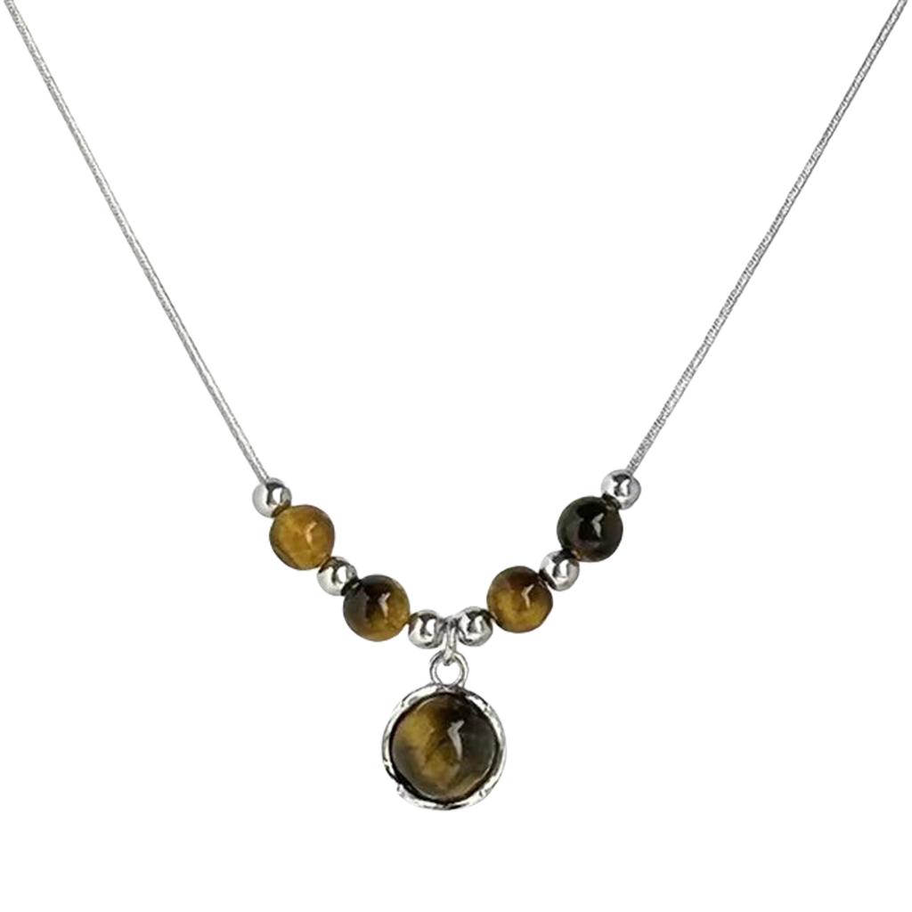 Vintage Leather Necklace Featuring Natural Tiger Eye Stone Adjustable Length Necklace Alloy Texture Present for Women