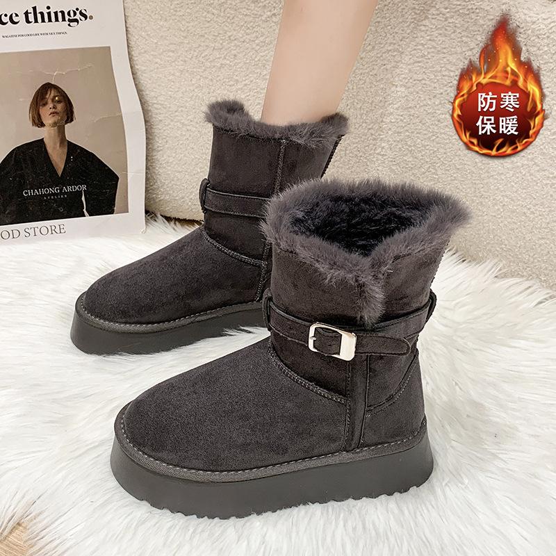 

Snow boots women s 2025 winter new thick-soled warm velvet short boots Maillard boots thickened large-size cotton shoes 40 серый