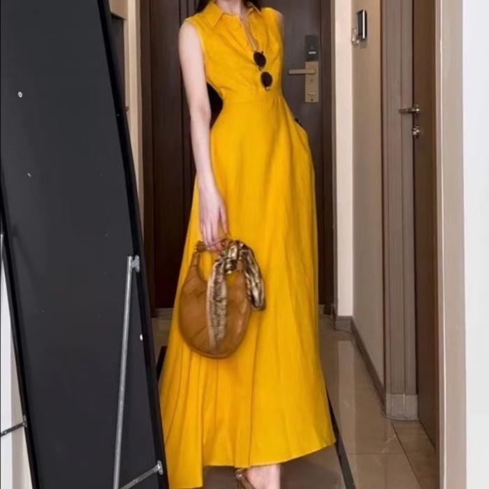 Korean High-End Sleeveless Slim-Fit Beach Dress 2026 S