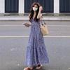 French high-end floral dress women's summer new unique v-neck waist cover meat vacation travel suspender dress