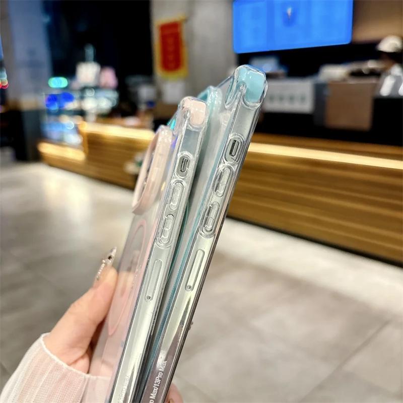 Luxury Transparent Magnetic For Magsafe Case For iPhone 16 15 11 12 13 14 Pro Max Plus Armor Shockproof Soft Silicone Cover
