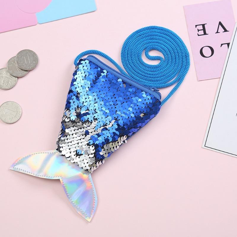 Fashion Mermaid Tail Sequins Coin Purse Girls Crossbody Bags Sling Money Change Card Holder Wallet Purse Bag Pouch for Kids Gift