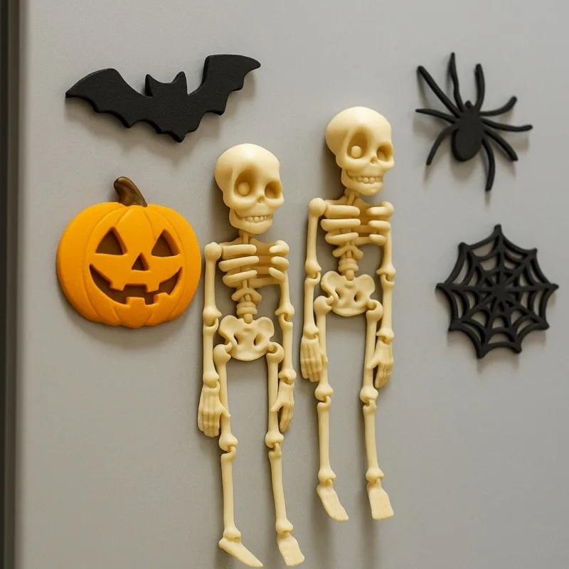 Halloween Fridge Magnets 3D Poseable Skeleton Magnet Movable Joints Refrigerator Decoration Creative DIY Ornament Halloween Gift