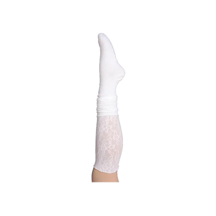 Blumen Spitzen Over-the-Knee Socken (Weiß)