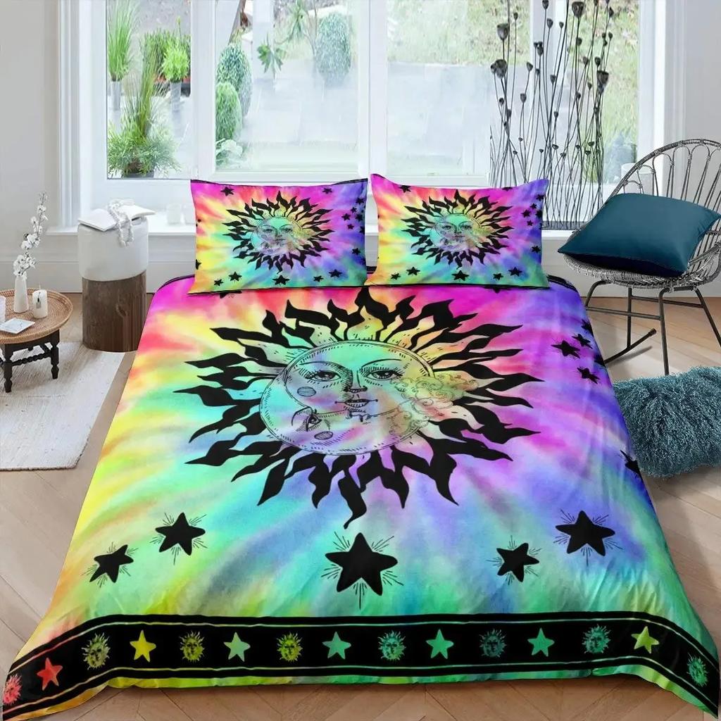 The Sun And Moon Duvet Cover Set Boho Mandala Floral Stars Starry Sky Nordic Comforter Cover,Constellation Bedding Set King Size