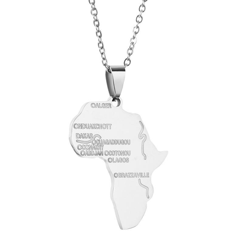 Punk Fashion African Africa Map Pendant Necklaces Female Gold Color Stainless Steels Chain for Women Men Ethiopian Jewelry Gift