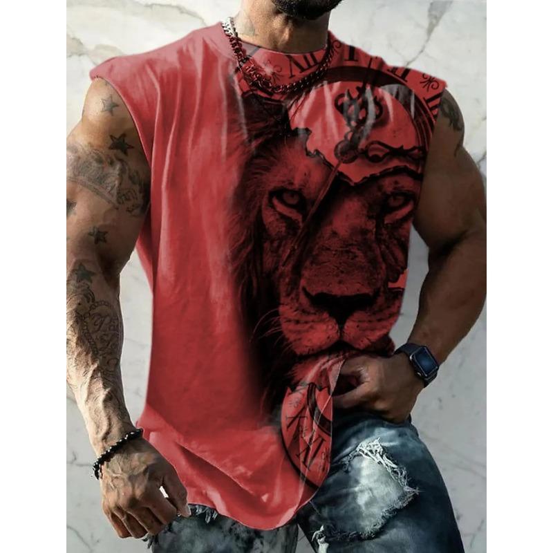 Weste für Herren mit Aufdruck „Goldener Löwe“, ärmellos, Rundhalsausschnitt, 3D-Druck, für jeden Tag, Sport, Fitness, Modedesign, S-6XL