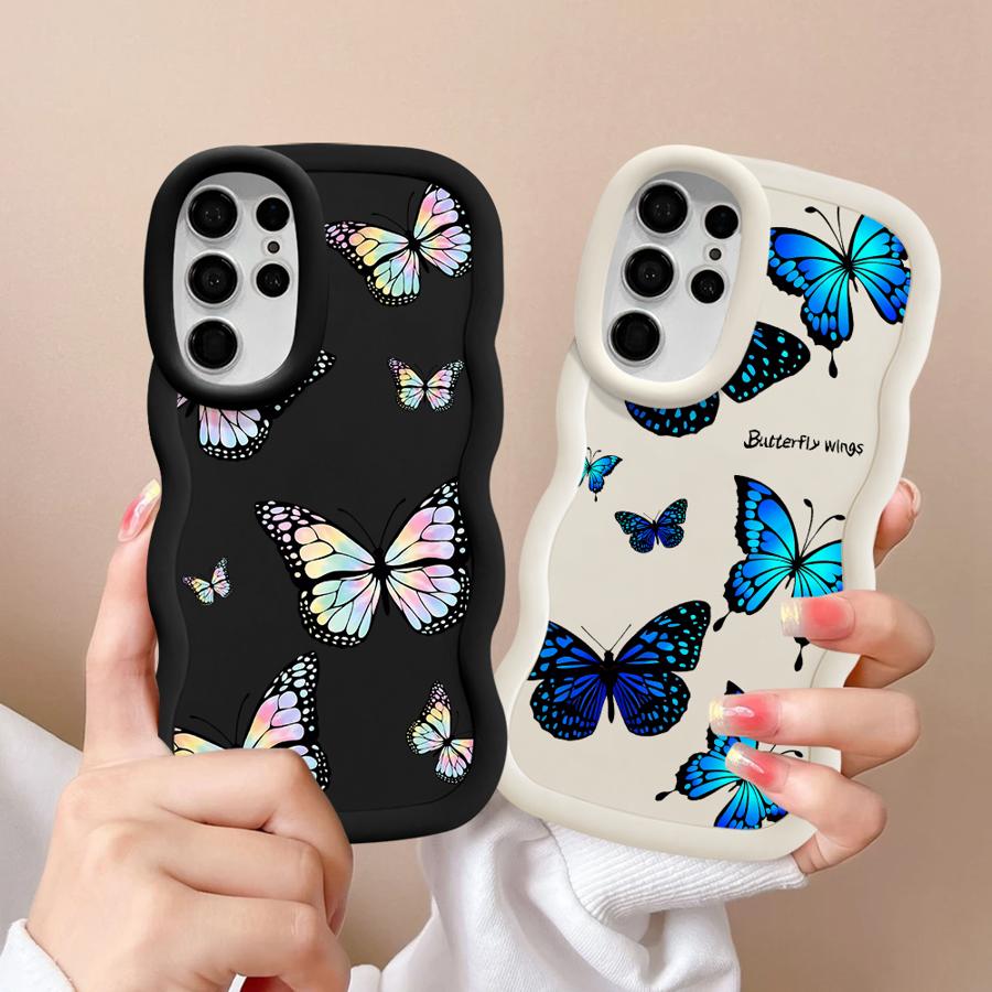 Soft Phone Cover Case for Samsung Galaxy A25 S24 S23 Plus S22 Ultra S25 S20 FE A26 S21 A54 A24 A55 A35 A36 A34 Blue Butterfly