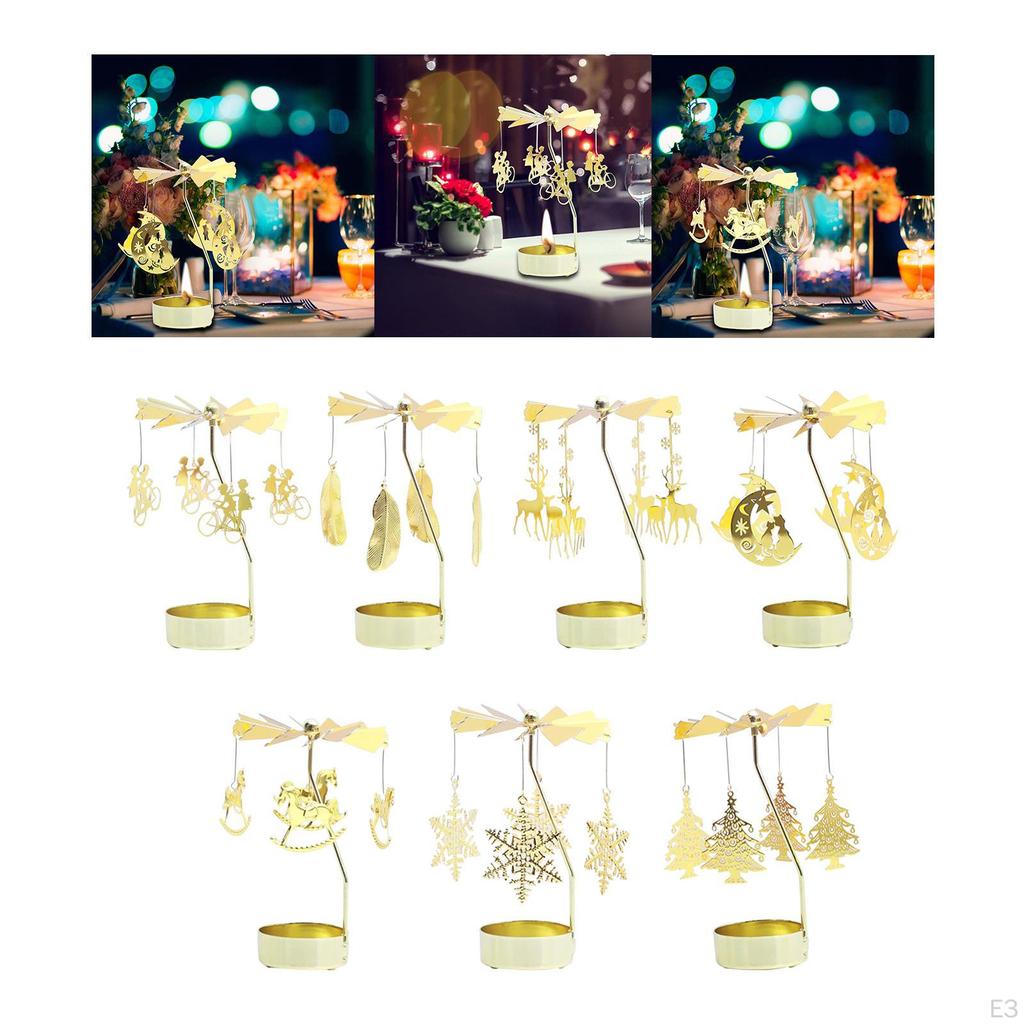 Rotary Candle Holder Aureate Metal Tealight Candlestick Ornament Romantic for Table Dinner Festival