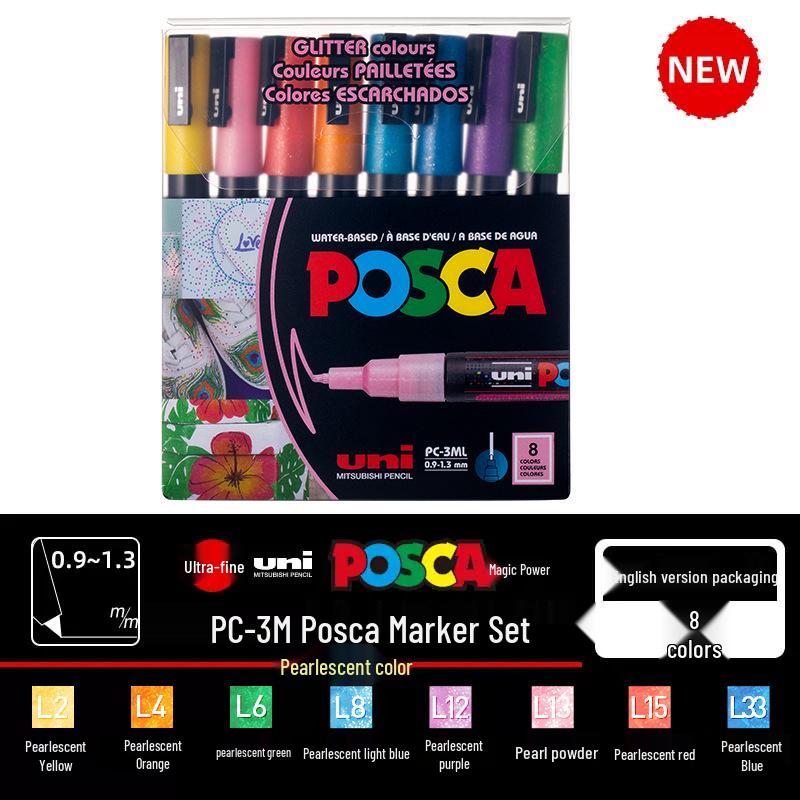 POSCA Treasure Color Acrylic Marker Set (Water-Based, PC-1M/3M/5M)