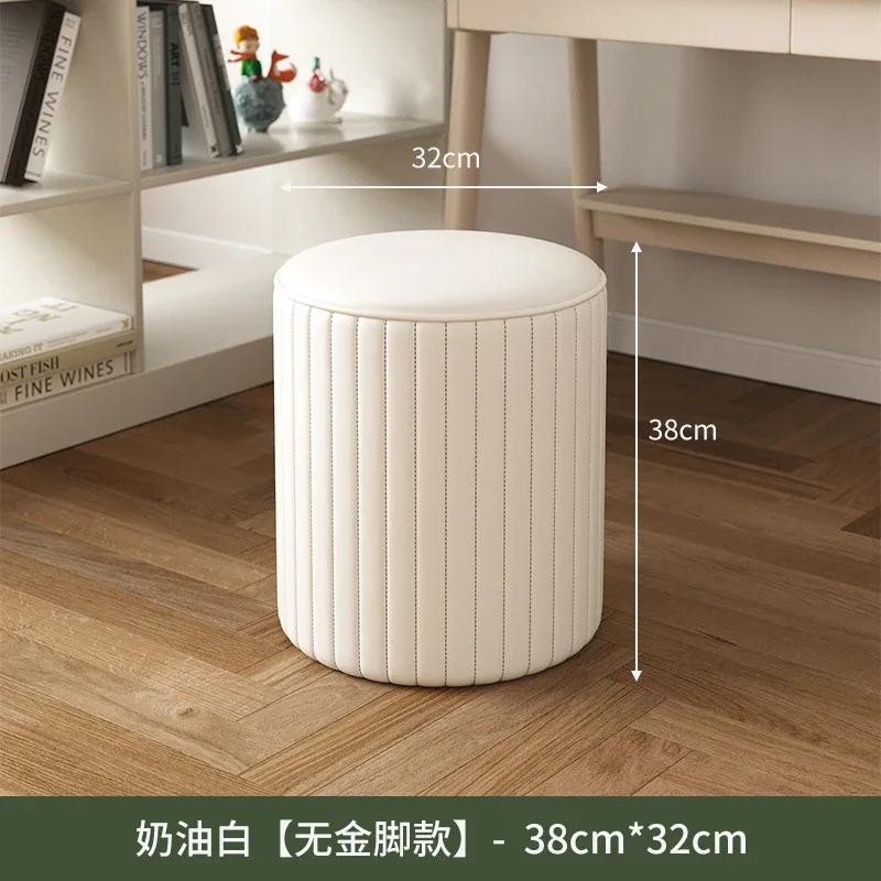 Luxury PU Leather Round Makeup Stool Nordic Style Storage Chair Elegant Sofa Stool for Bedroom Dressing Table