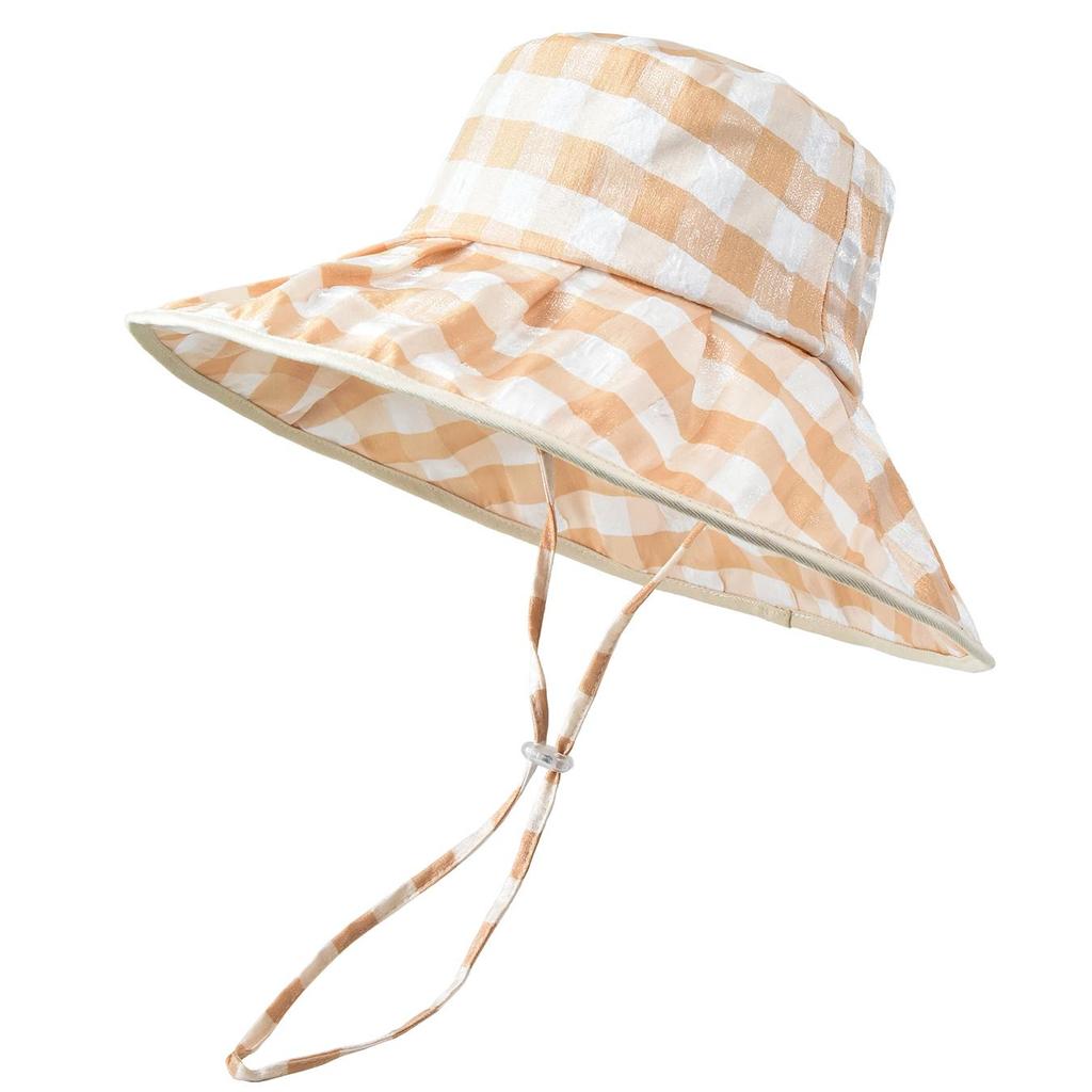 Checkered Wide Brim Bucket Hat for Women, UV Protection Sun Hat with Adjustable Chin Strap, Foldable Outdoor Beach Gardening Cap