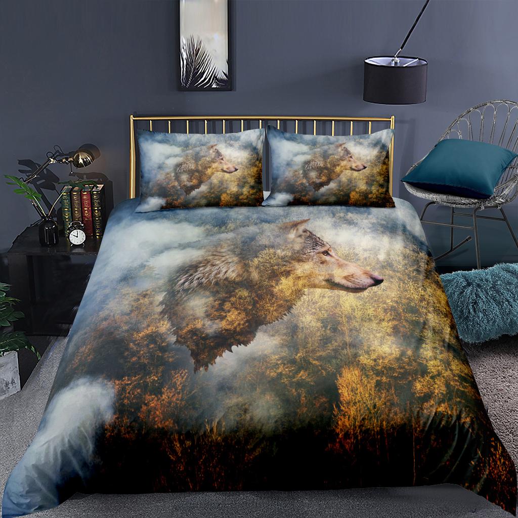 3D Wolf Print Duvet Cover Set Wild Animals Bedding Set Luxury Modern Gift Wolf Bedding Set Comforter Cover Full King Size 2/3pcs