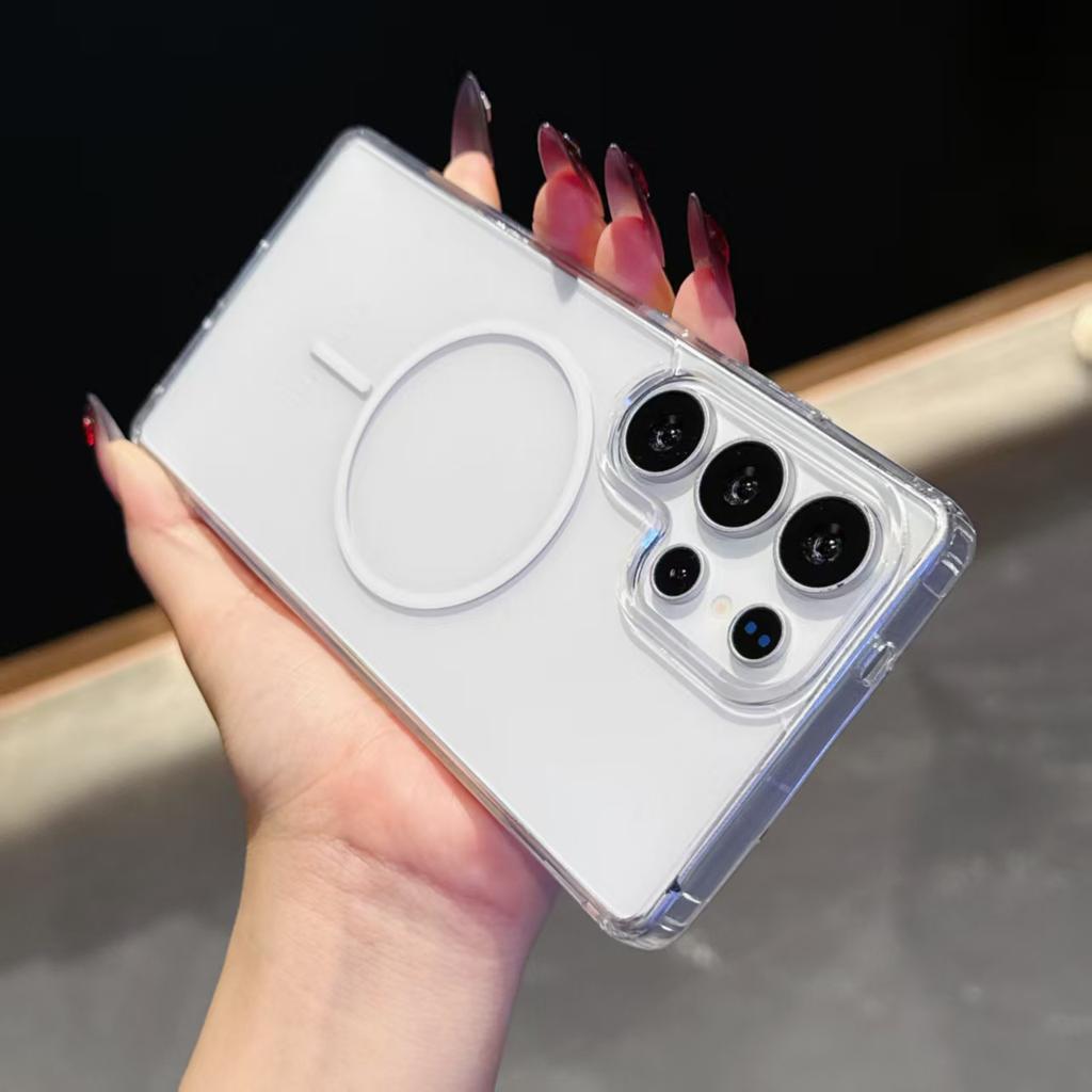 For Samsung Galaxy S25 Ultra S22 S23 FE S24 Plus Edge Phone Case Magsafe Magnetic Wireless Charge Clear Hard Cover Funda Capa