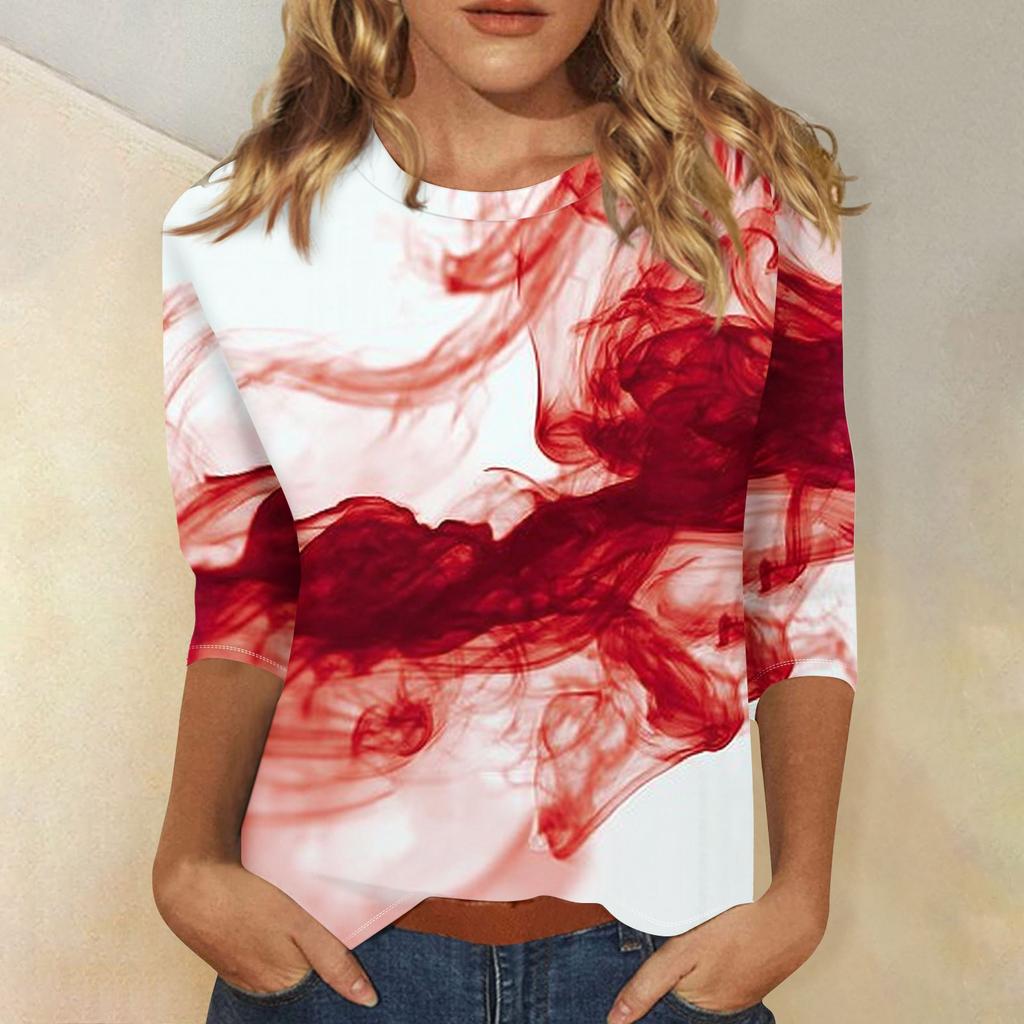 Women's Fashion Casual Three-quarter Sleeve Halloween Printed Round Neck Top