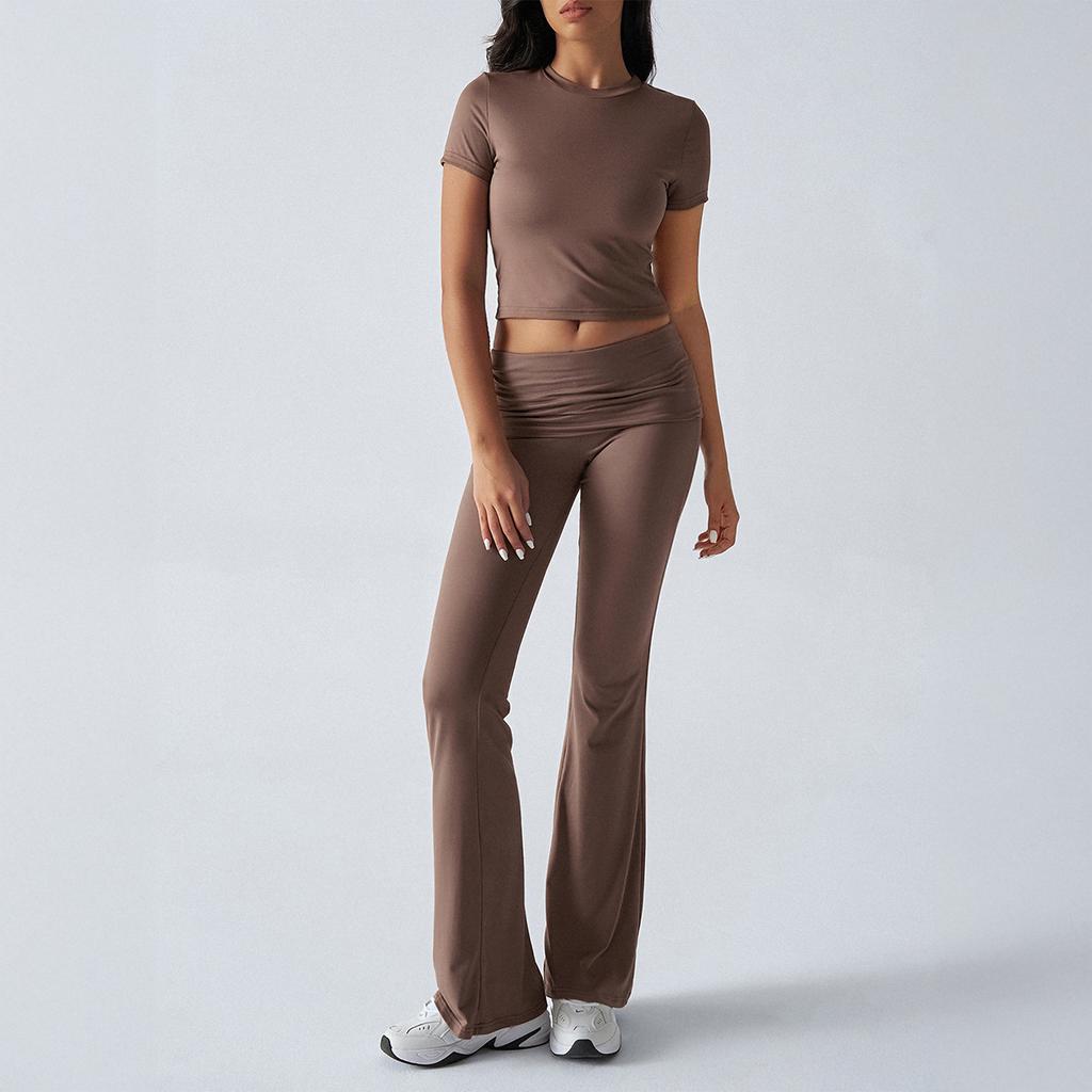 Women's Short Sleeve Flare Leg Tracksuit Set Multi Color Casual Outfit
