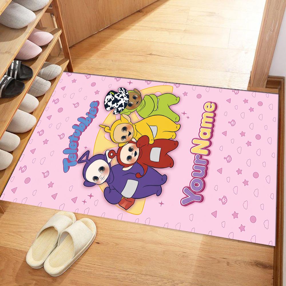 Teletubbies Customizable Name Floor Mat Design for Outdoor Game Room Study Room Kitchen Anti-slip Rug Anime Office Decor Birthday/Christmas Gift
