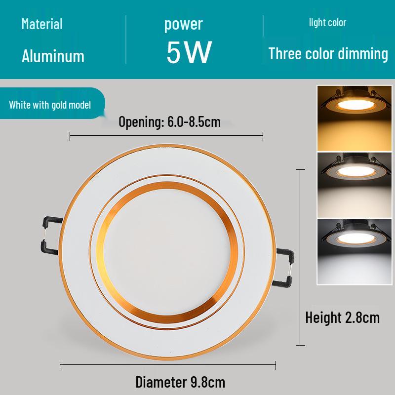 5W Dimmable Ceiling Downlight with 3-Color Settings