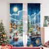 2pcs 2D flat printing Merry Christmas Party Curtains Snow Christmas scene with lights and cabins Polyester Without Electricity