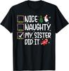 T-shirt Noël Gentil Méchant Ma Sœur L'a Fait Garçons Filles Enfants