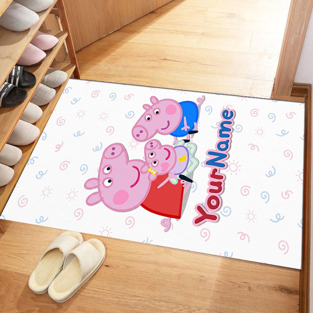 Peppa Pig Personalized Text Floor Rug Office Rug Design for Balcony Hallway Bedrooms Game Room Antislip Carpet Anime Office Decor