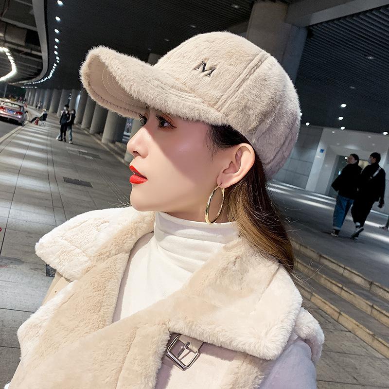 

Плюшева шапка з кролячого хутра осінь та зима універсальна теплова шапка тренд вуличний овеча вовна зимова бейсболка Adjustable бежевий
