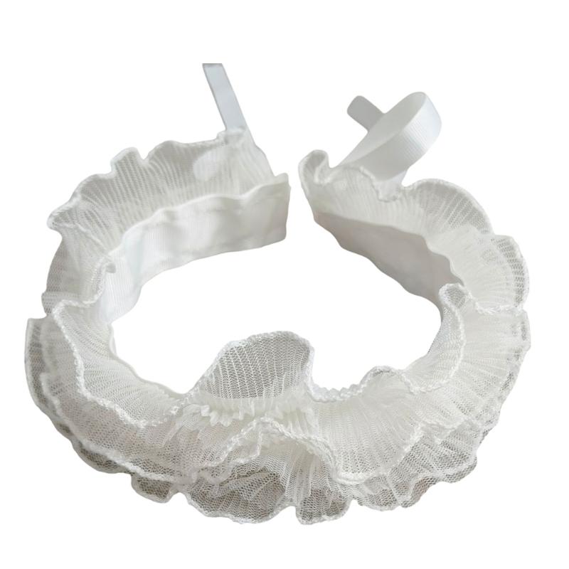 

Women Layering Mesh Ruffle False Collar Ribbon Ties Choker Renaissances Small Neck Ruff Collar Shawl Halloween Costume 1
