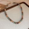 Fashion versatile color matching pearl necklace retro niche high-end sense collarbone chain personality light luxury design sense necklace women