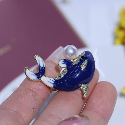 Moda Goccia Olio Blu Perla Delfino Spille Pin Per Abbigliamento Donne Cappotto Accessori Regali