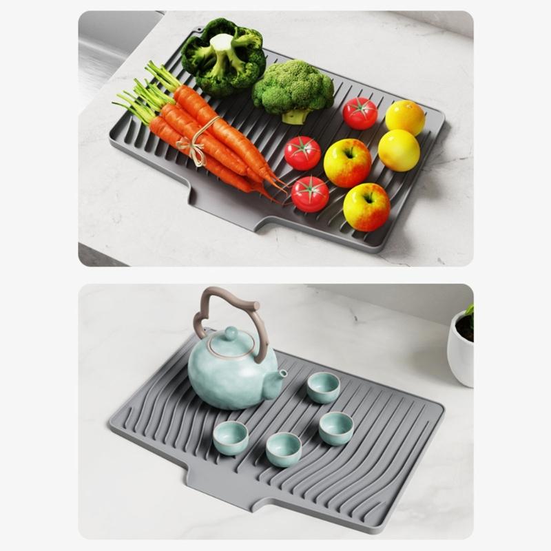 Sloped Silicone Counter Mats For Dishes Utensils Heat Resistant Drying Pad With Built In Water Drainage
