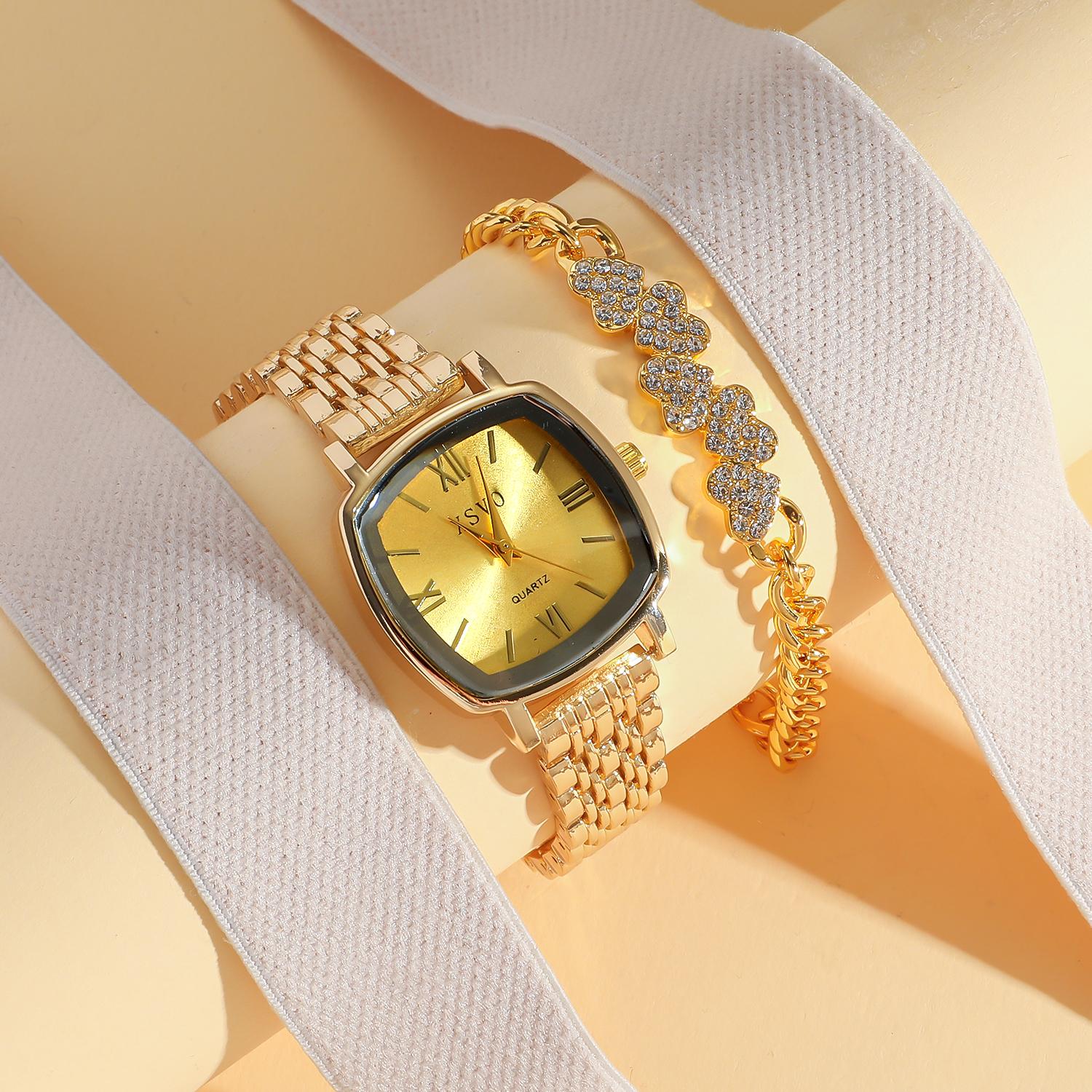 

Нишевый высококлассный жемчужный браслет без подарочной коробки, легкая роскошь, художественный женский ремешок для часов, браслет-сердце, набор из 2 предметов золотой