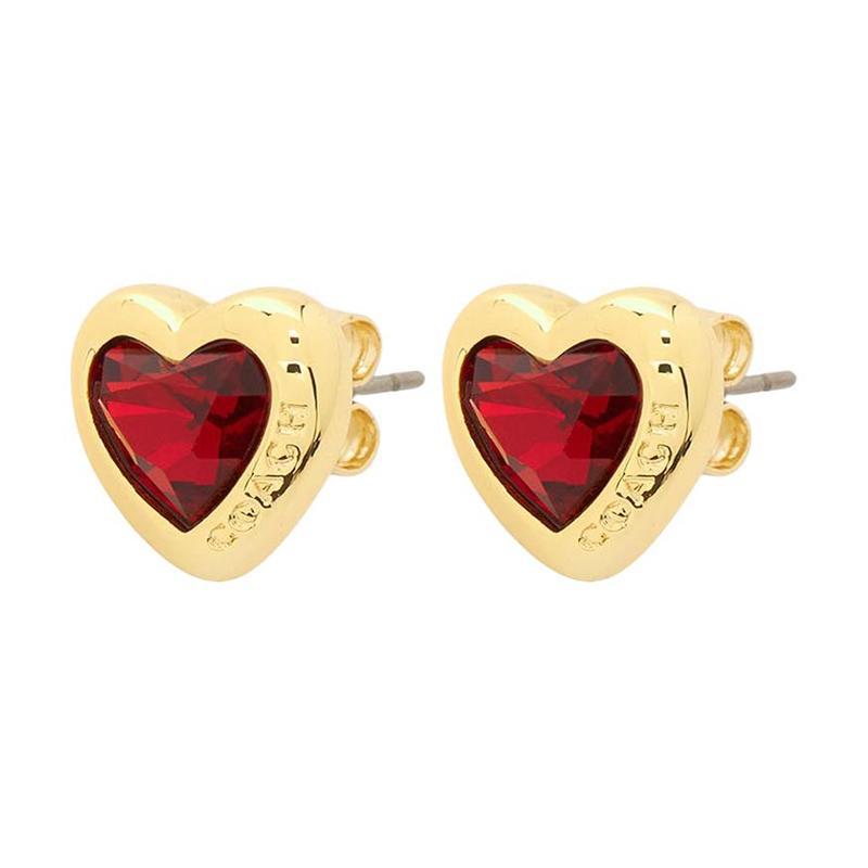 COACH Heart Shape Design Brass Stud Earrings Women s Gold