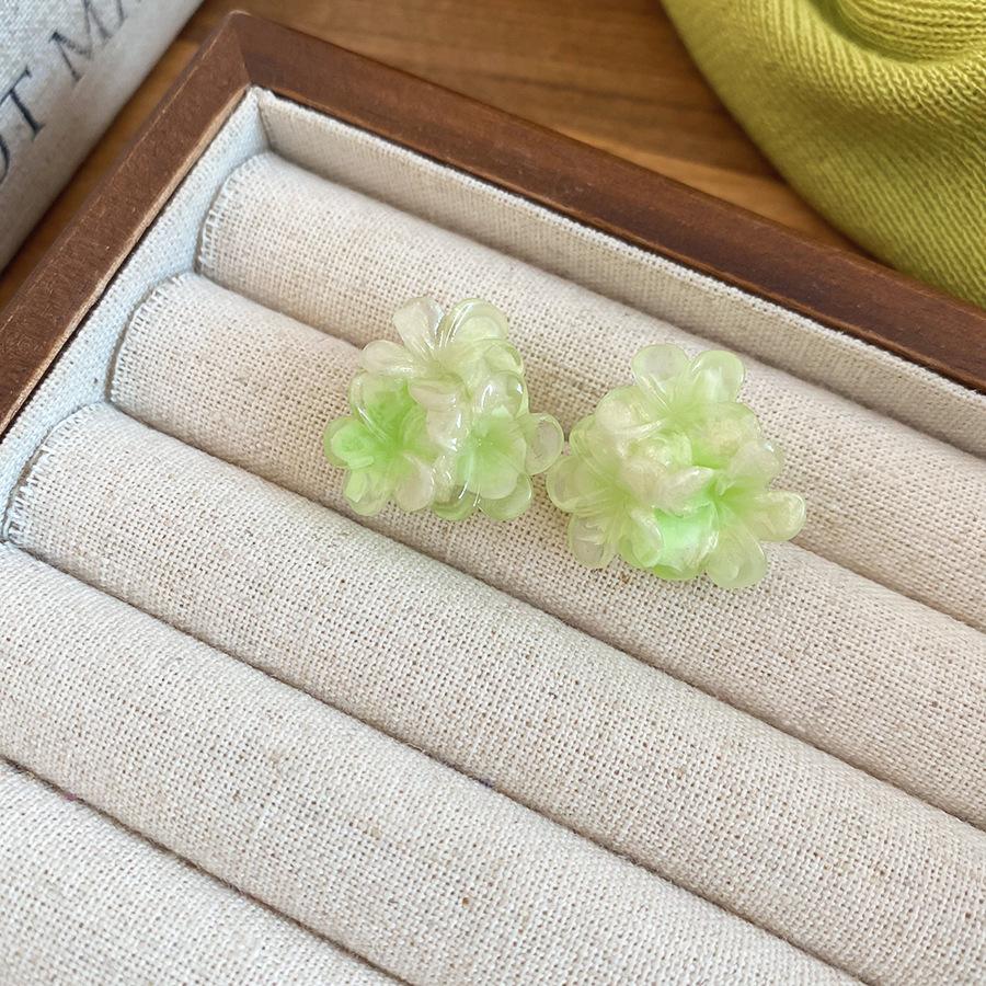 Spring Summer Green Enamel CZ Zircon Faux Pearl Flower Dangle Earrings for Women Silver Plated Copper Jewelry
