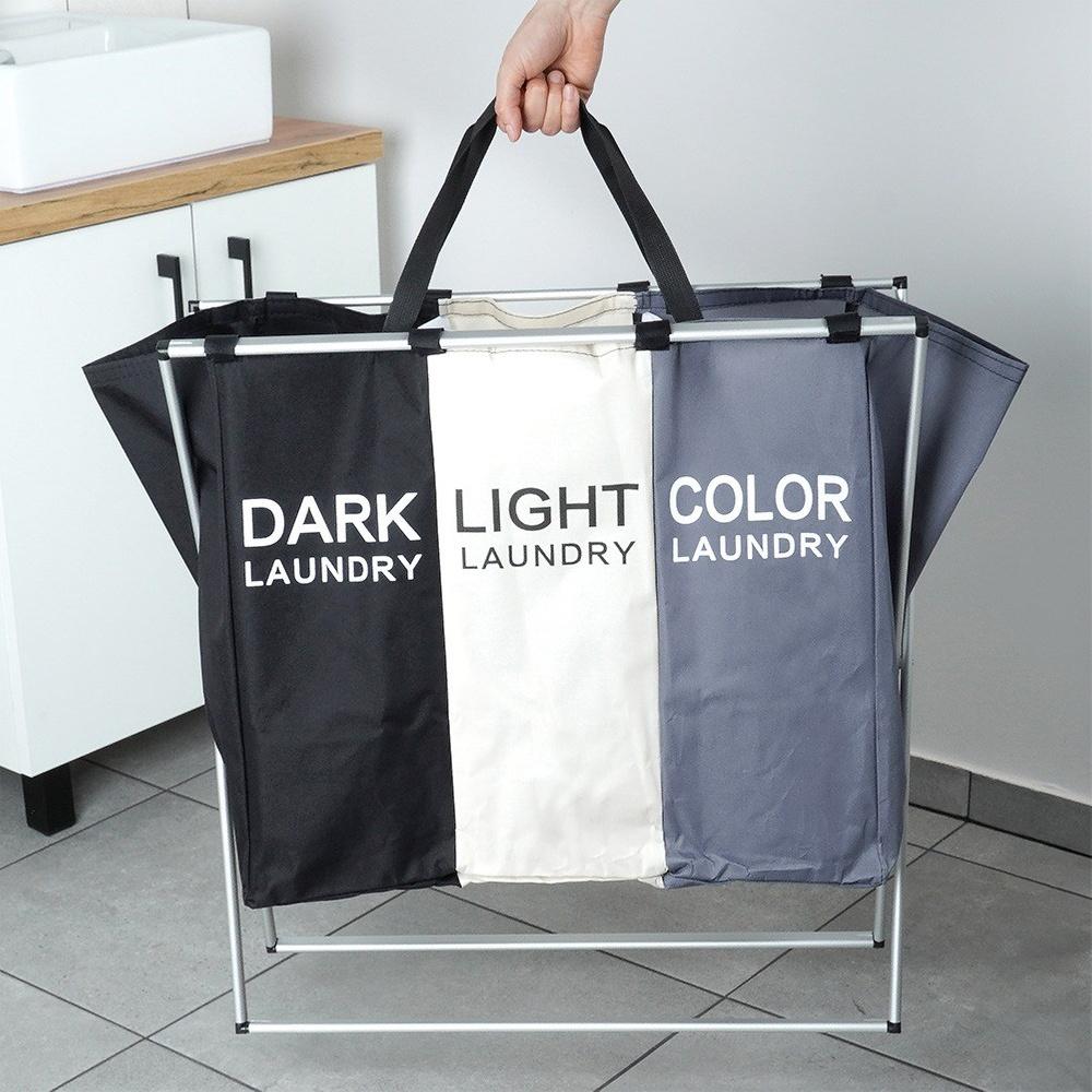 Foldable three-compartment laundry basket 105 l