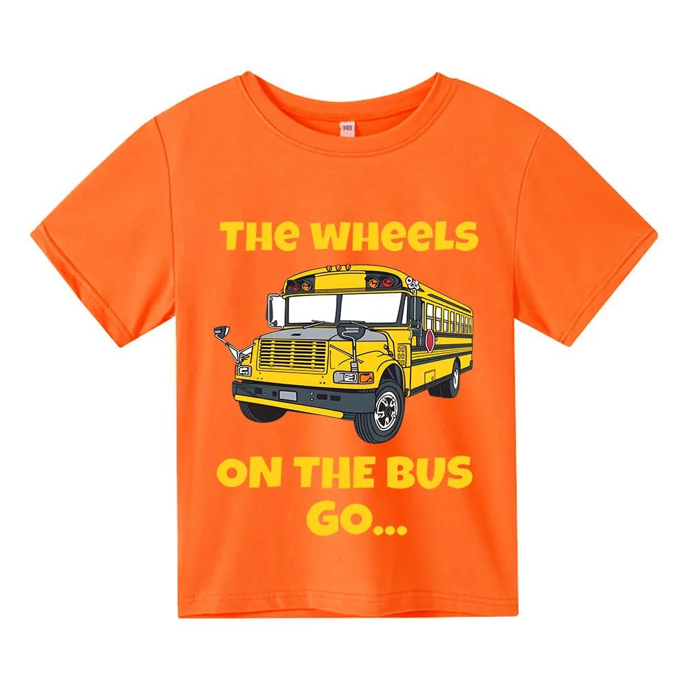 Boys Girls Tshirt The Wheels on The Bus Car Graphic T Shirt Happy Birthday Gift Party Gift Kids Clothes Tops Cotton Short Sleeve