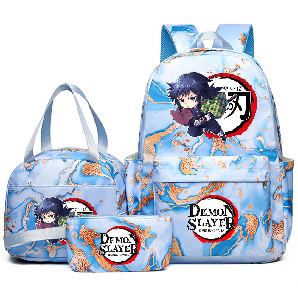 3Pcs/set Anime Demon Slayer Printed Backpack Handbag Pencil Case for Teenager Student Girl Boy Bookbag Schoolbag Large Capacity Waterproof Travel Bag