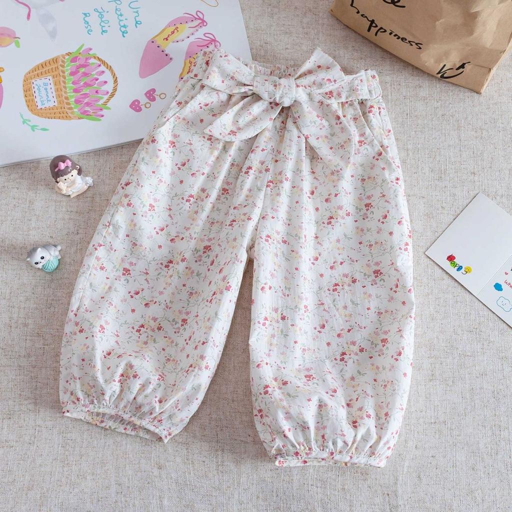 Girls Summer Cotton Floral Short Sleeve T Shirt And Ruffle Pants Set Korean Baby Casual Two Piece Outfit