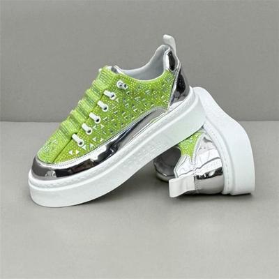 Luxury Rhinestone Sneakers Men Platform Casual Shoes Round Toe Lace-up Walking Shoes Mens Solid Color Crystal Designer Sneakers