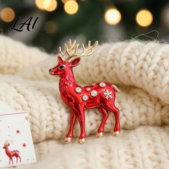 Reindeer Cardigan Brooch Christmas Pin Rhinestone Elk Lapel Sweater Pin Coat Suits Accessories Jewelry Gift for Xmas