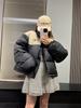Contrast color down jacket women's short winter new loose thickened stand-up collar fashionable white duck down jacket tide