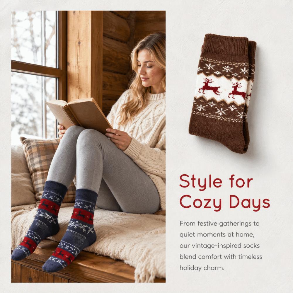 5pairs Thickened Deer Knit Winter Socks Soft Warm Mid-Calf Socks Christmas Reindeer Socks Autumn
