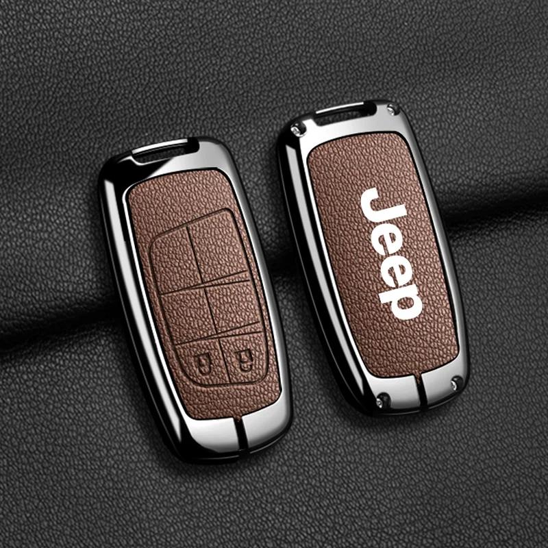 For Jeep High Quality Leather Car Key Case For Jeep Grand Cherokee WK2 KL Wrangler JK Commander Renegade Compass 2018 2022 Ac