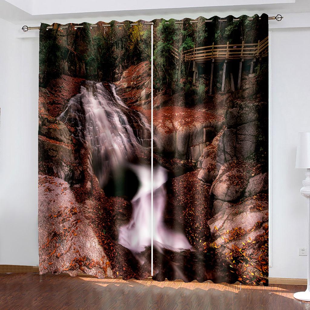 Spring outdoor real landscape digital print pattern living room balcony decoration curtain 90 grams polyester fiber two panels