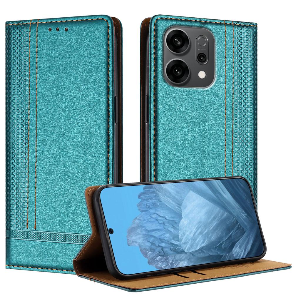 For Oppo Reno14 5G (China)/Oppo Reno14 5G (Global) Case L-Shaped Grid Pattern Leather Stand Phone Cover with Card Slots