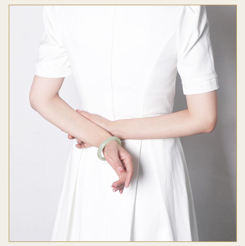 Hetian Green-White Jade Wide Band Bracelet - High Ice Clear Jade, Girly Style, Natural Jade Gift