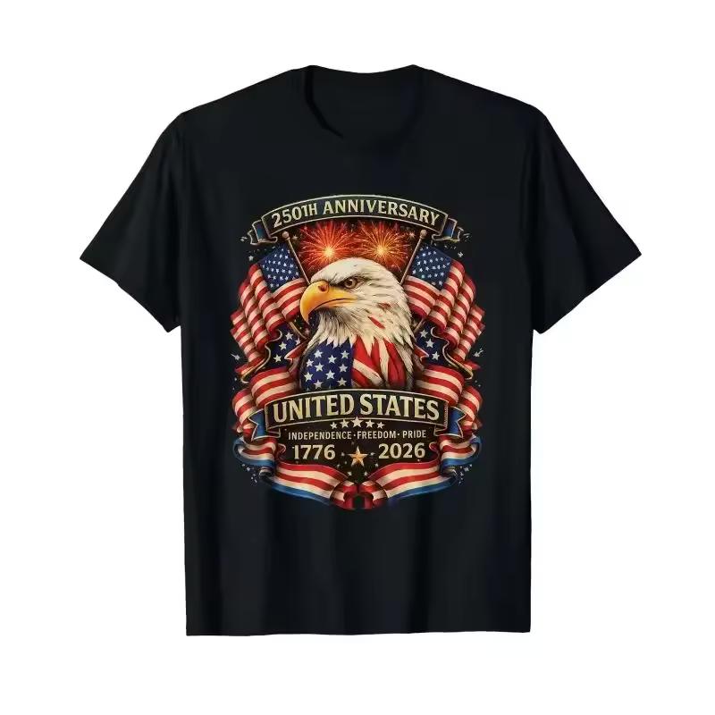 Patriotic Freedom Liberty Casual Loose Short Sleeve 250th Anniversary 1776 2026 T ShirtsAmerican Flag Bald Eagle T Shirt Unisex