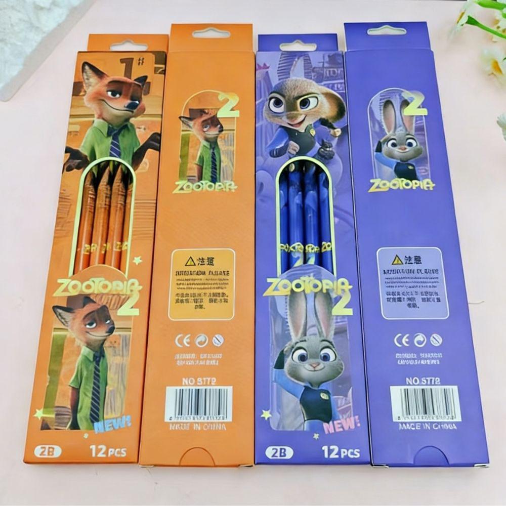 Zootopia 2 12-Pack 2B Pencils, Judy & Nick Cartoon Stationery, Back-To-School & Party Favor Gift