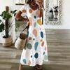 Women Plus Size V Neck Short Sleeve Printed Straight Maxi Dress